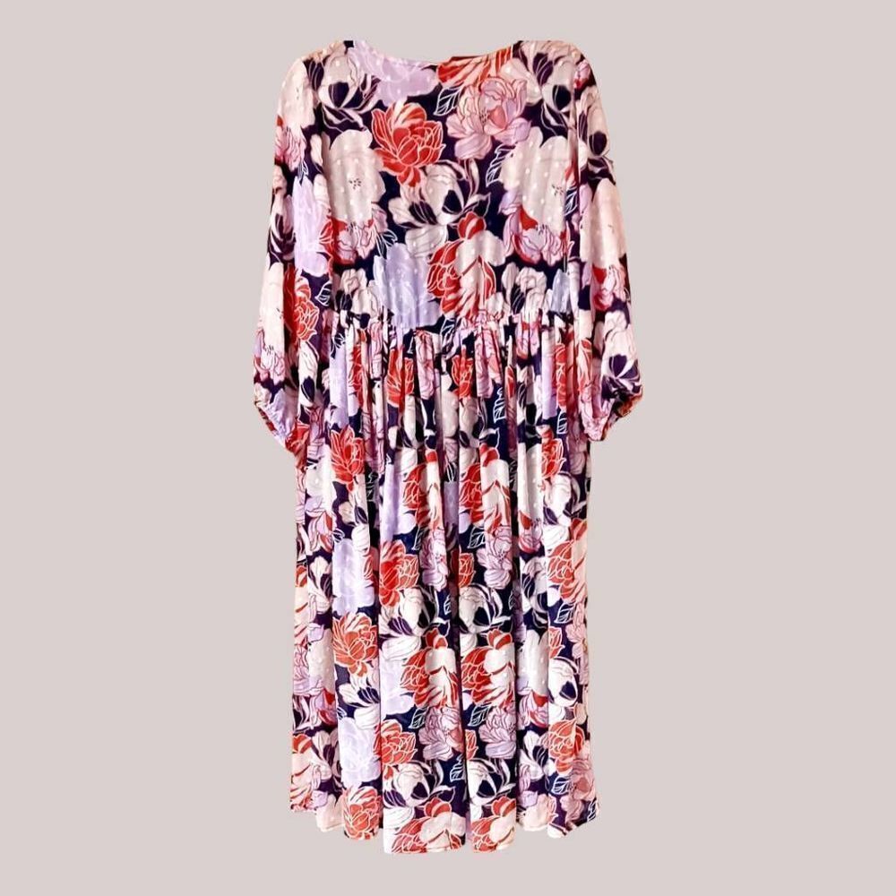 TORRID NEW Navy Floral Swiss Dot Button down Tea- Length Dress. - Picture 8 of 16